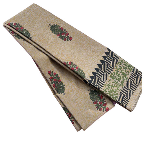 Floral Buttis Hand Block Printed Beige Chanderi Silk Kurti Material - Attributes: Washable