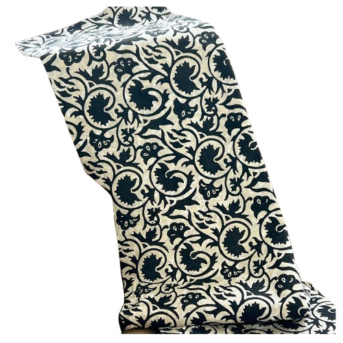 Floral Hand Block Printed Khadi Cotton Kurti Material - Color: Black & White