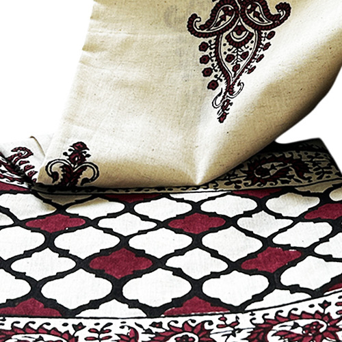Hand Block Printed Khadi Cotton Kurti Material With Moroccan Border And Butti - Color: Multicolor