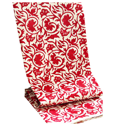 Handblock Printed Khadi Cotton Kurti Material With Red Jaal Design - Application: Garment Industry