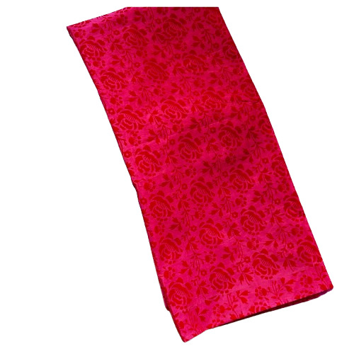 Red Floral Hand Block Printed Pink Chanderi Silk Kurti Material