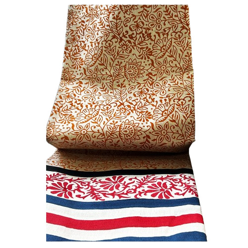 Red Floral Print Hand Block Printed Chanderi Silk Kurti Material