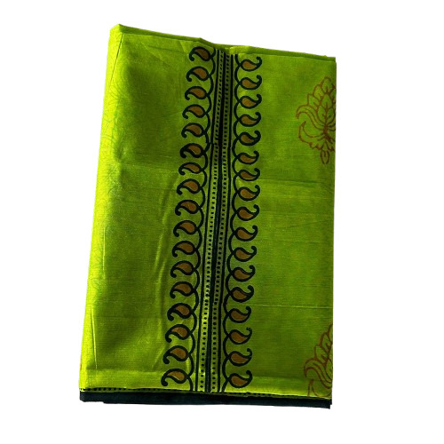 Hand Block Printed Green Chanderi Silk Kurti Material With Motifs