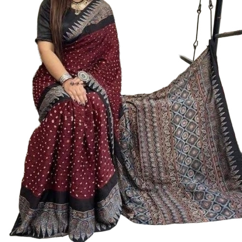Ajrakh Silk Saree