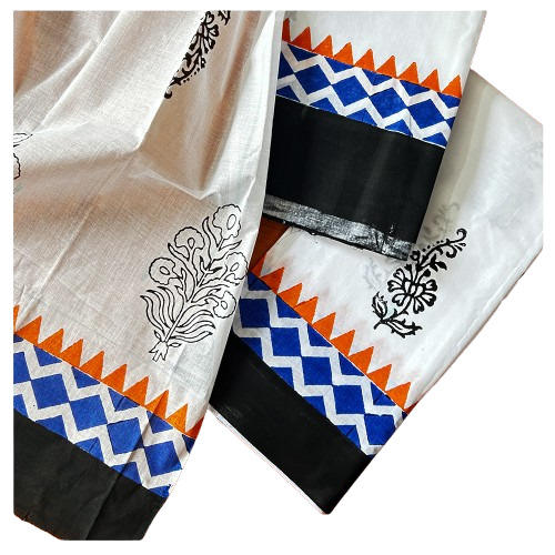 Multicolor Hand Block Printed White Cotton Dress Material And Dupatta - Application: Unstitched Fabric - Customize As Per Your Style & Fit