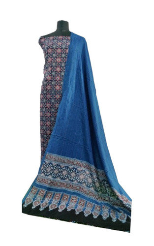 Blue ajrak printed cotton dress material