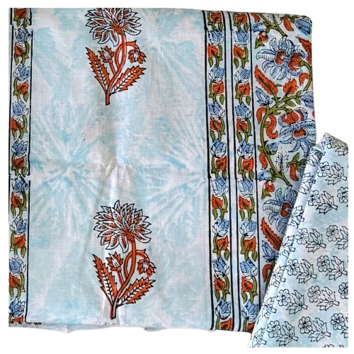 Floral Printed Blue Cotton Dress Material With Dupatta - Color: Multicolor