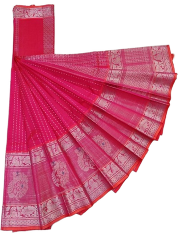 Red Printed Soft Silk Saree - Color: Rose