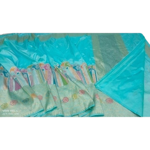 Silk Sarees - Silk, 5.50m Length, Sky Blue | Breathable, Skin-Friendly, Quick Dry, Printed, Traditional