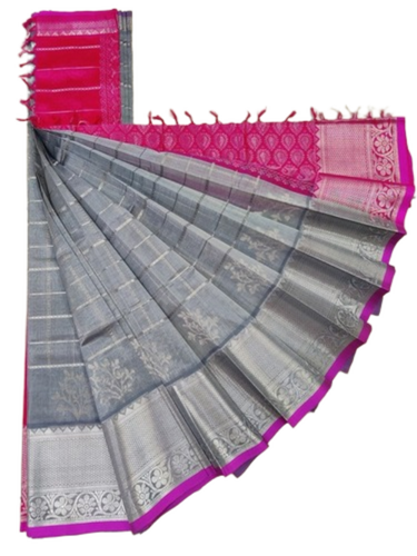 Grey Soft Silk Saree - Occasion: Ethnic