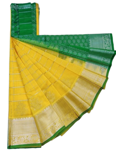 Yellow Cotton Silk Saree - Occasion: Festive