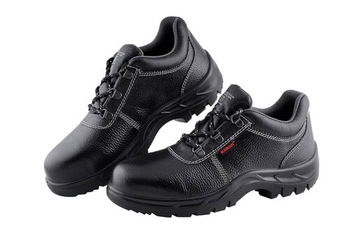 Black Safety Shoes - Durable Lace Style, All Size Fit | Comfortable, Plain Pattern, Designed for Men, Black Color