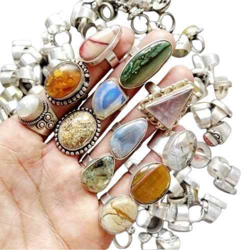 German Silver Mix Genstone Rings