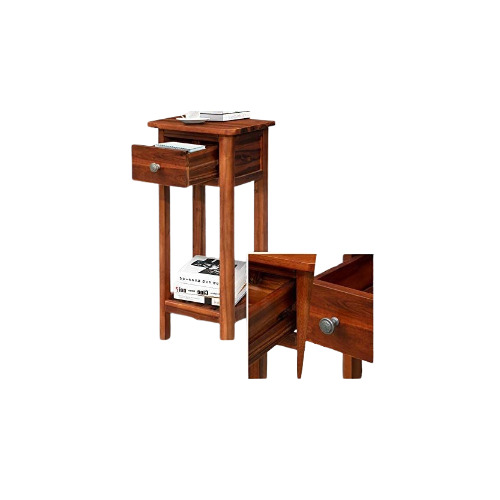 Small Side Table For Small Spaces, Farmhouse Acacia Wood Slim End Table, Narrow Nightstand with Drawer and Open Shelf, Small Bedside Table, No Assembly Required, 14 x 12 x 31.5 Inch