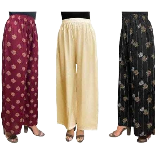 Printed And Plain Palazzo - Color: Multi Color