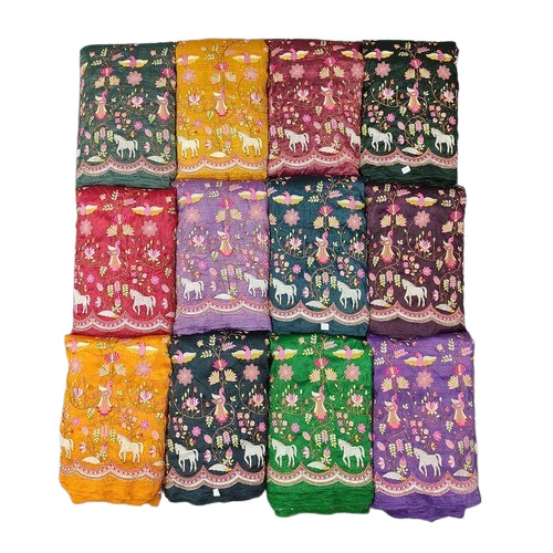 Candy Chiffon Multi Thread Embroidery Work Fabric
