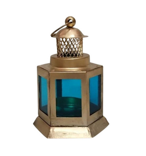 Brass Candle Holder - Color: Golden & Blue