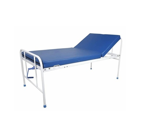 Fowler Bed - Metal Frame, Standard Size, White & Blue Color | Adjustable, Easy to Clean, No Wheels, Manual Operation, Suitable for Hospitals