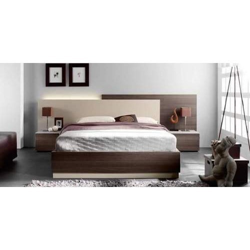 Wooden Double Bed Brown Rectangular