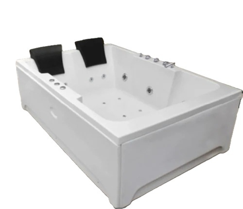 Acrylic Jacuzzi Bathtub - Stainless Steel, 2 Seats, Wall Mounted, White | Durable Ceramic Material, Hand Shower Included, Rectangular Shape