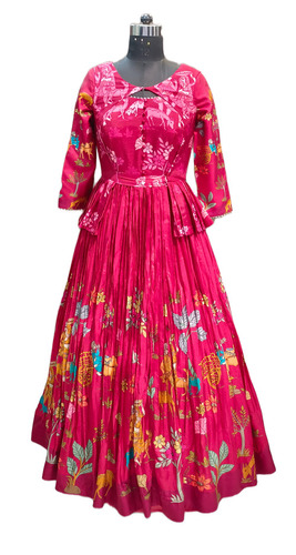 Designer Printed Gown - Color: Red