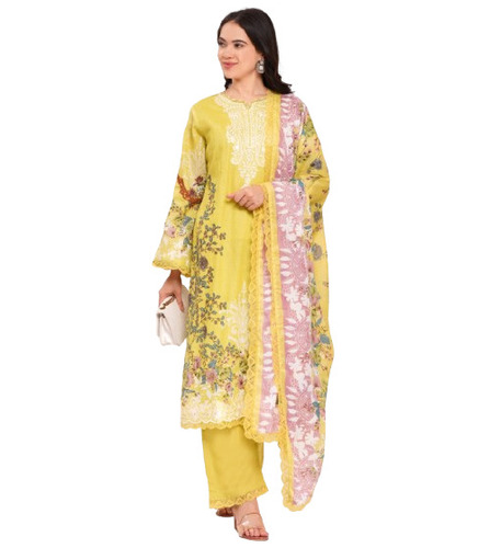 Lawn Cotton Yellow Embroidered Pakistani Suit Set