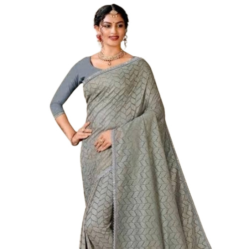 Cotton Saree - Cotton, Standard Size, Gray | Stylish, Comfortable, Perfect for Party Wear, Designed for Women