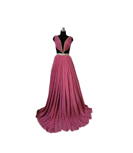 Georgette Jacquard Butti Fabric - Color: Peach Color