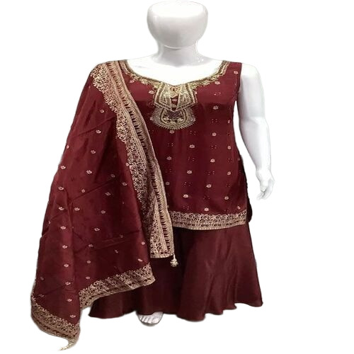 Party Wear Banarasi Silk Suit - Color: Maroon