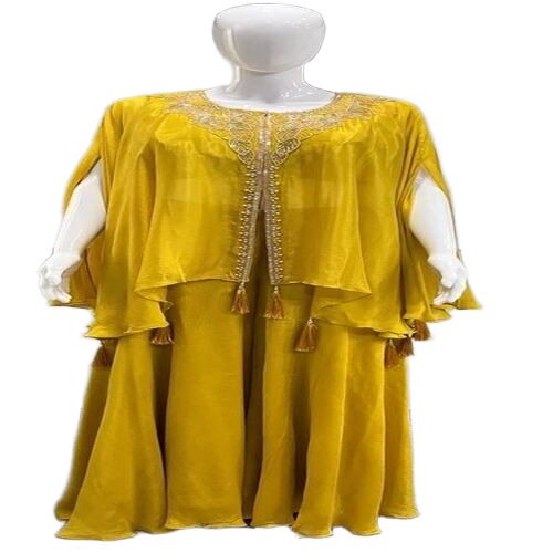 Kaftan Ladies Srug Style Stitched Palazzo Suit - Color: Mehndi And Yellow