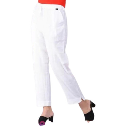 Ladies White Cotton Trouser By Sr Textiles