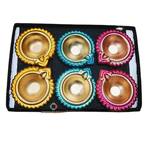 Multi Colour Diya Set - Material: Metal