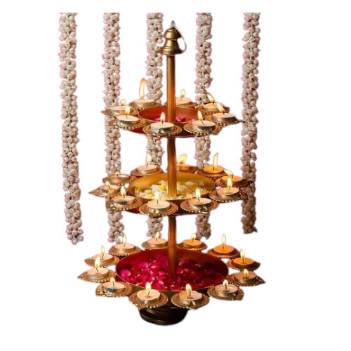 Three Step Brass Diya Urli Stand - Occasion: Wedding