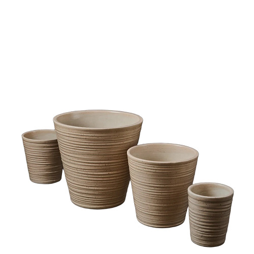 Ceramic Planter with Horizontal Grooves Pot for Plants