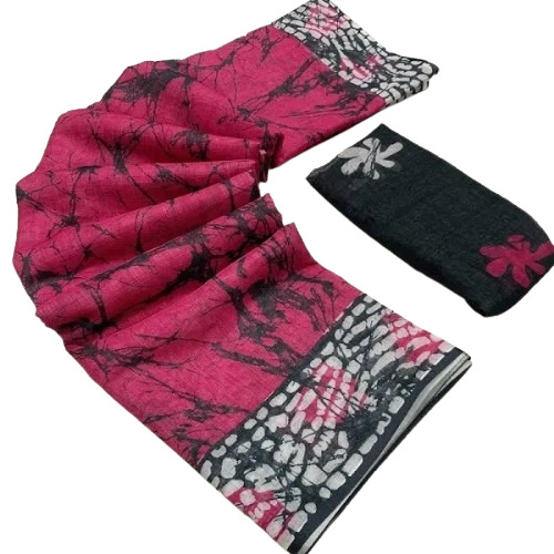 Magenta Digital Printed Linen Cotton Saree
