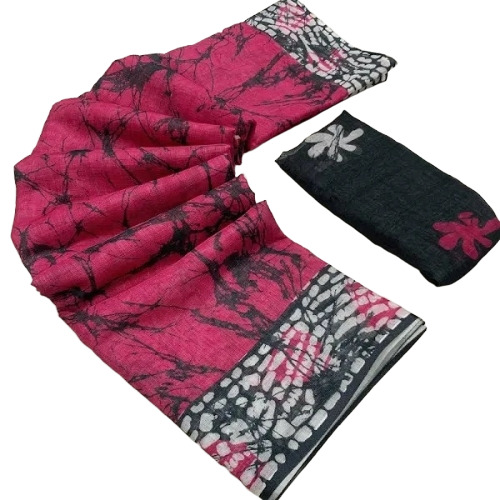 Magenta Digital Printed Linen Cotton Saree 