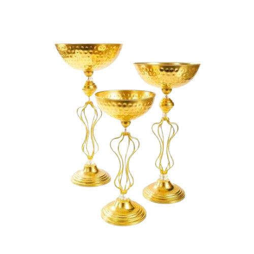 Premium Set Of 3 Gold Metal Pedestal Bowls Hammered Finish - Application: Event Decoration