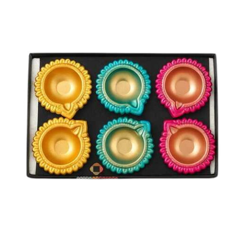 Set Of 6 Decorative Metal Diyas - Color: Multi Color