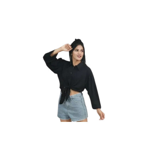 Medium Size Plain Ladies Black Casual Shirt