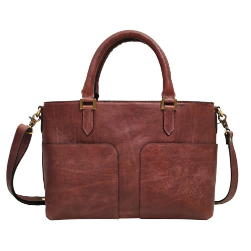 Women Leather Handbag - Color: Brown