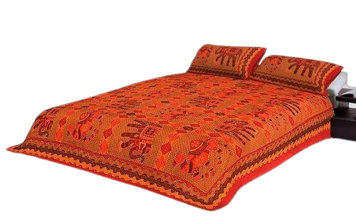 Kantha Work Double Bedsheet - 100% Cotton, Double Size, Printed Pattern | Shrink Resistant, Machine Washable