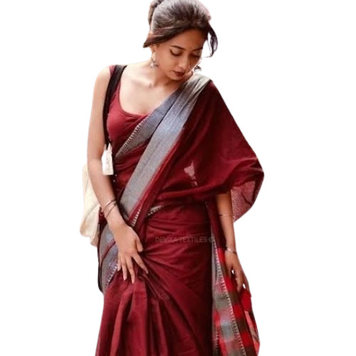 Maroon Cotton Saree