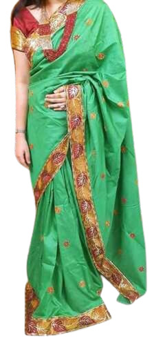 Parsi Embroidered Border And Buta On Green Pure Silk Saree