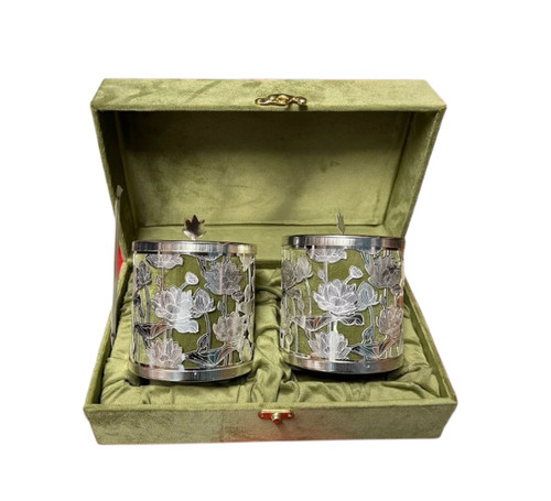 Decorative Gift Dry Fruit Jar Set - Color: Olive Green & Silver