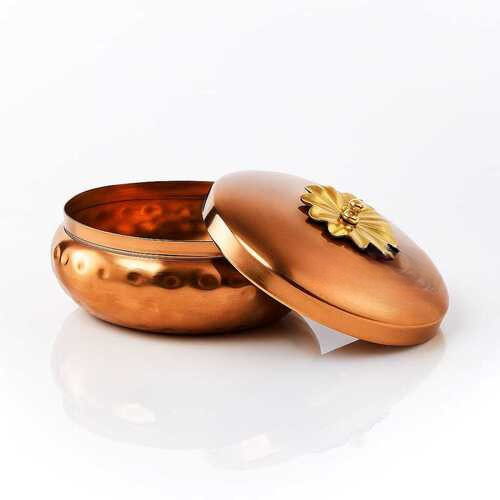 Hammered Copper Finish Storage Bowl with Decorative Lid