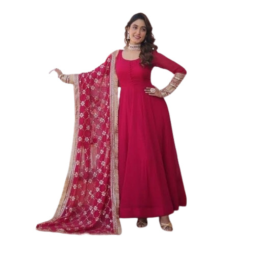 Pink Designer Gown With Duppta