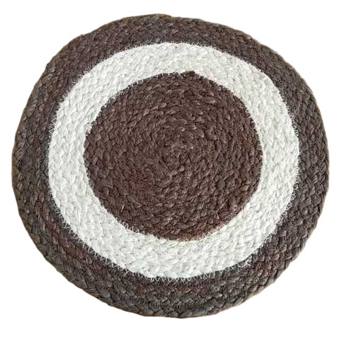 Indian Hand Braided Round Scalloped Jute Rug - Color: Brown