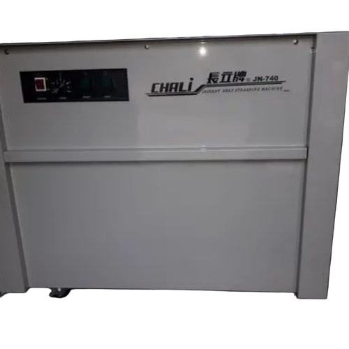 Semi Automatic Box Strapping Machine - Metal, White, PLC Control | Adjustable Tension, Smooth Strap Sealing