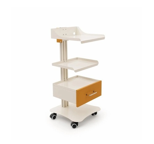 Surgical Instrument Trolley - Aluminum Standard Size White & Orange | 4 Wheels 3 Shelves Easy to Operate Portable Corrosion Resistant