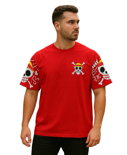 Red Anime-Inspired Oversized T-Shirt